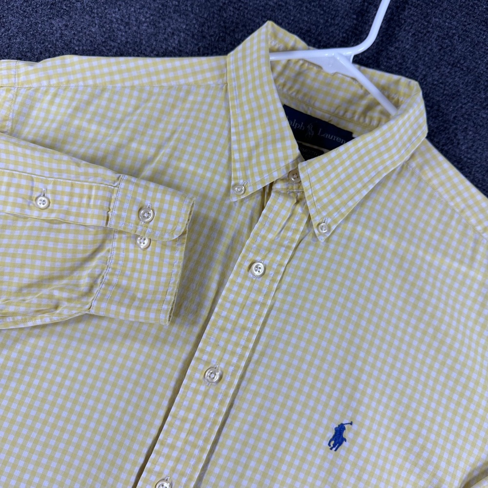 Ralph Lauren Button Down Mens 16.5 32/33 Yellow Gingham Yarmouth Cotton Shirt
